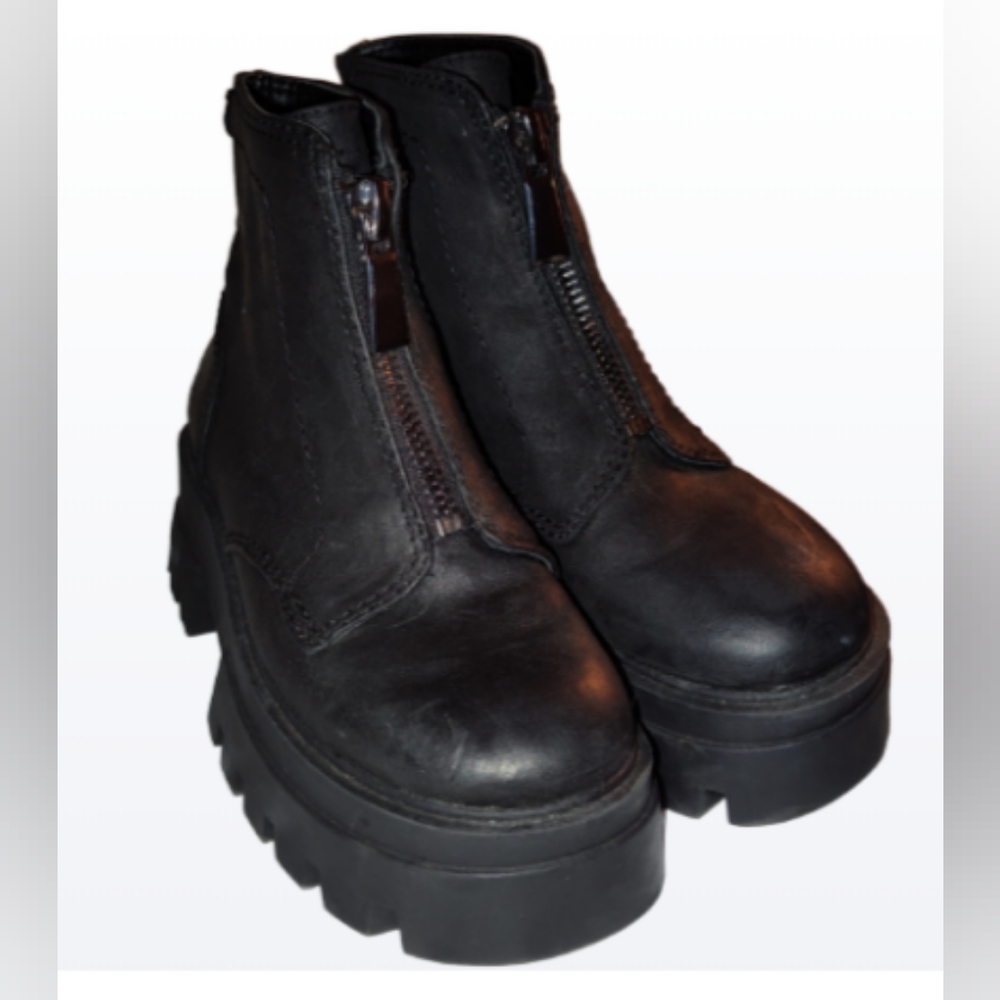 GB Gianni Bini All-Star Leather Chunky Lug Sole Black Zip Platform Women' Size 6